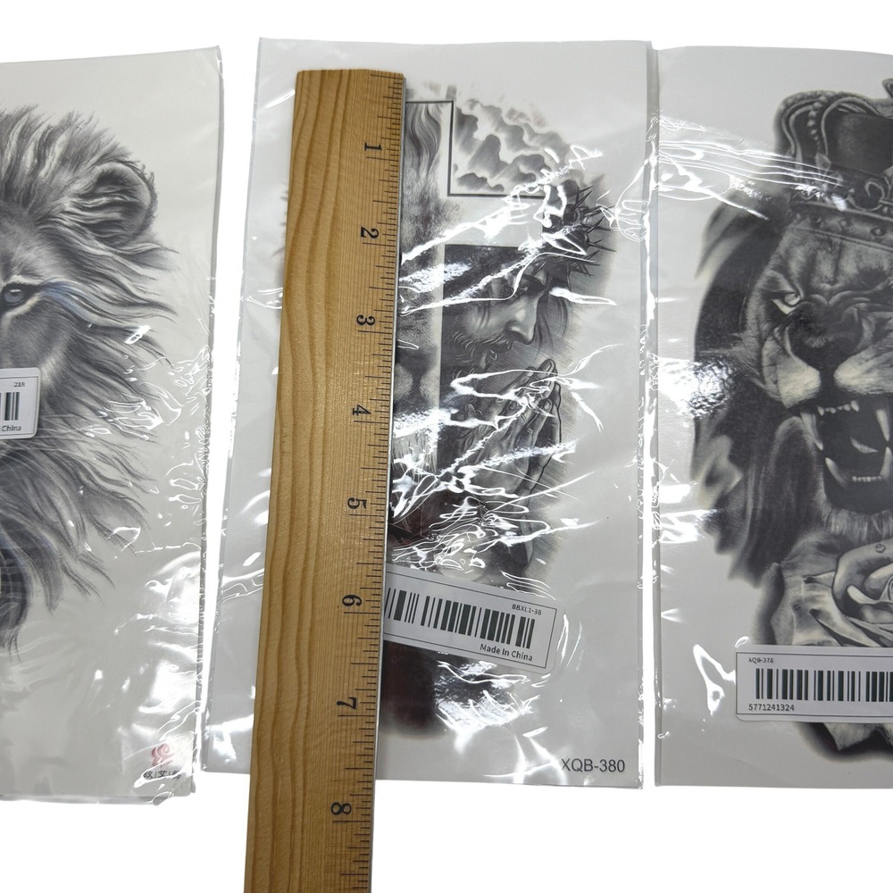 Generic Temporary Tattoo Stickers 3 Pack Lion Jesus Cross Black Gray NEW - Picture 7 of 7